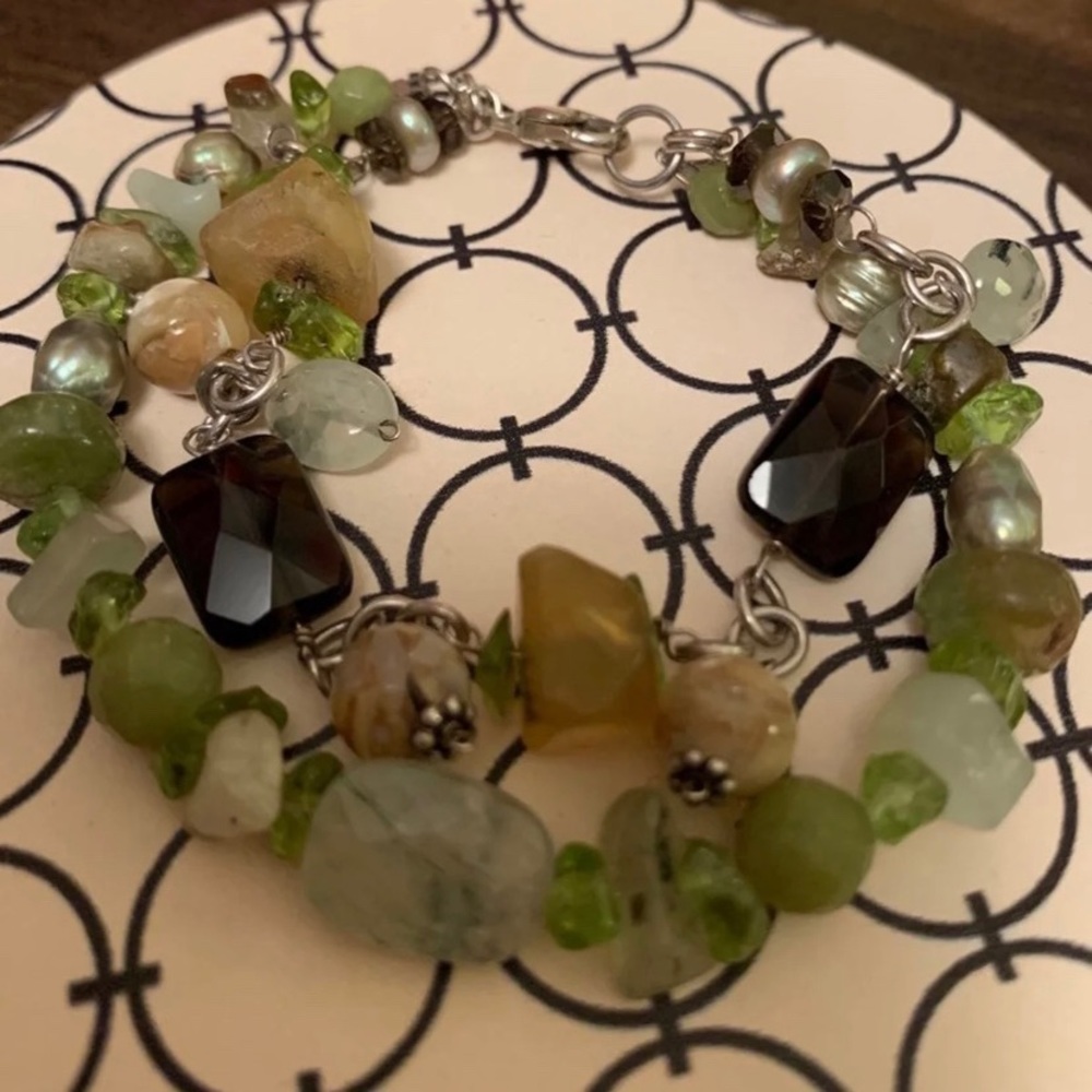 EUC Sterling Silver Topaz & Pearl Bracelet